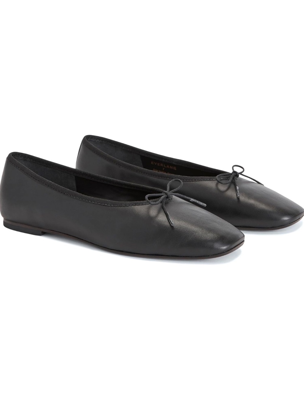 Everlane Black Leather Ballet Flats with Bow